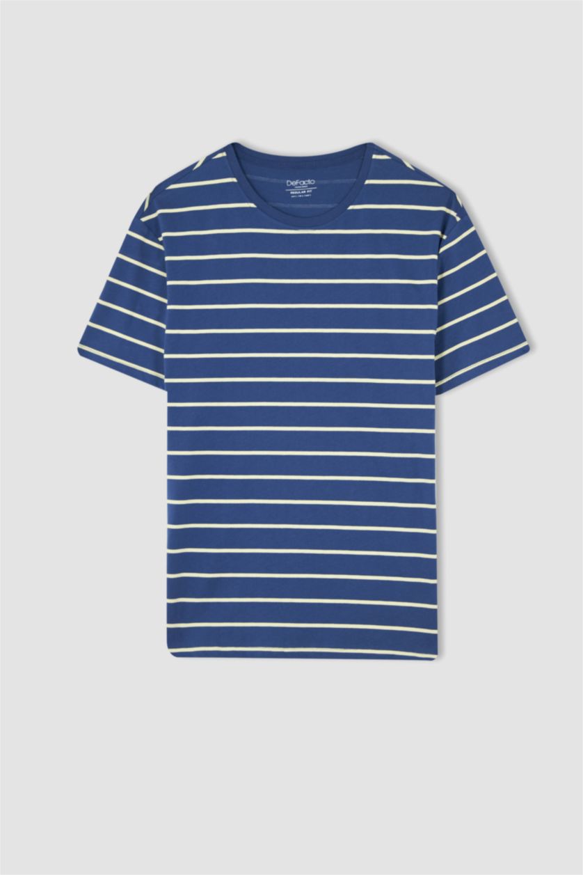 Erkek Mavi Regular Fit Bisiklet Yaka Pamuklu Penye Tişört