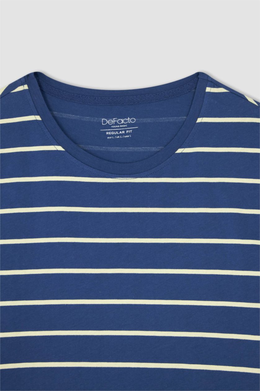 Erkek Mavi Regular Fit Bisiklet Yaka Pamuklu Penye Tişört