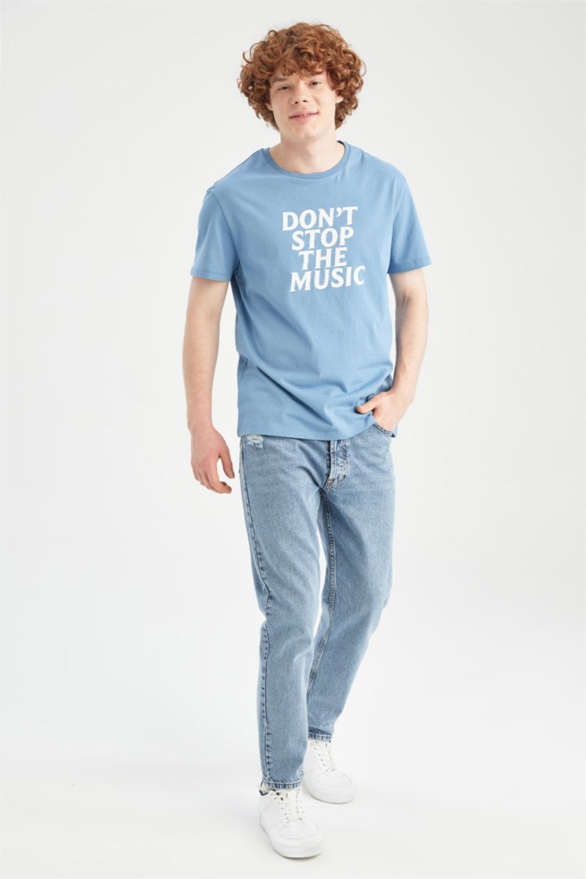 MAN Blue Regular Fit Crew Neck Short Sleeve Slogan Print T-Shirt