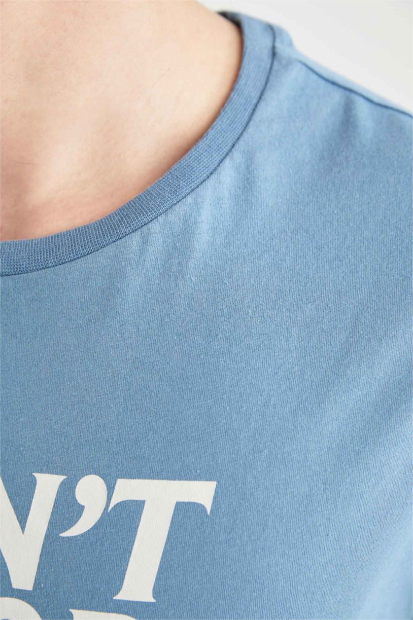 MAN Blue Regular Fit Crew Neck Short Sleeve Slogan Print T-Shirt