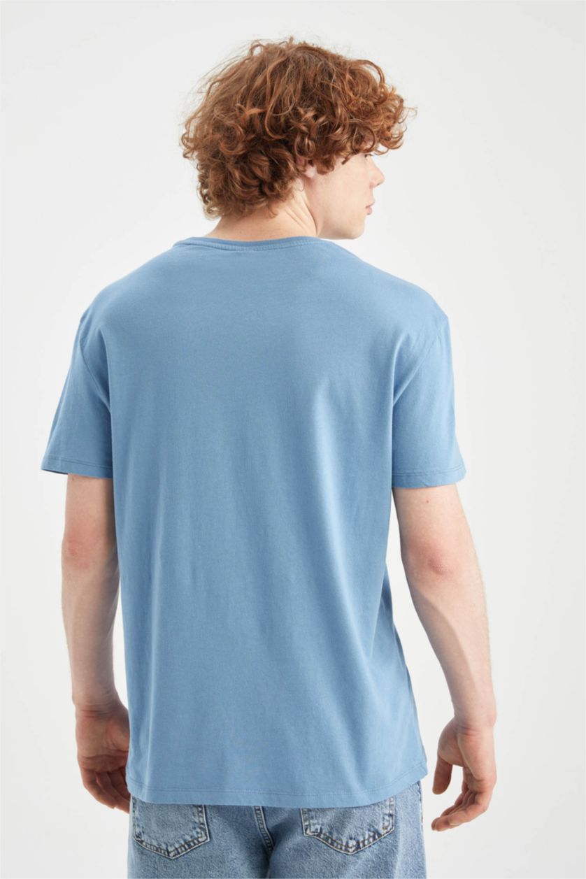 MAN Blue Regular Fit Crew Neck Short Sleeve Slogan Print T-Shirt