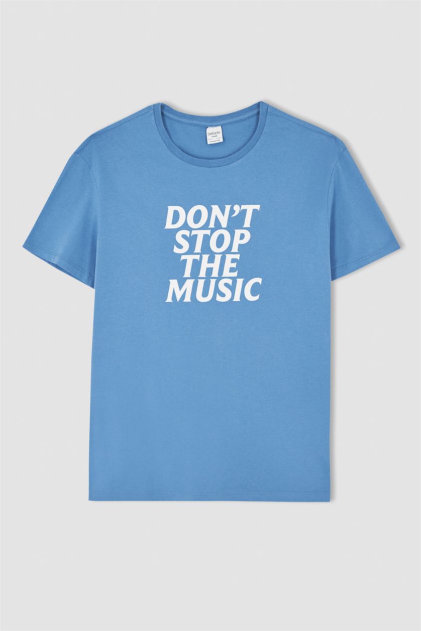 MAN Blue Regular Fit Crew Neck Short Sleeve Slogan Print T-Shirt