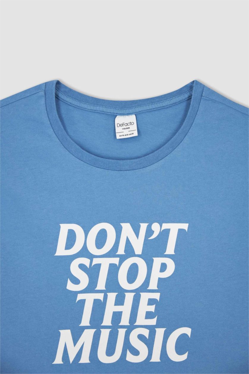 MAN Blue Regular Fit Crew Neck Short Sleeve Slogan Print T-Shirt