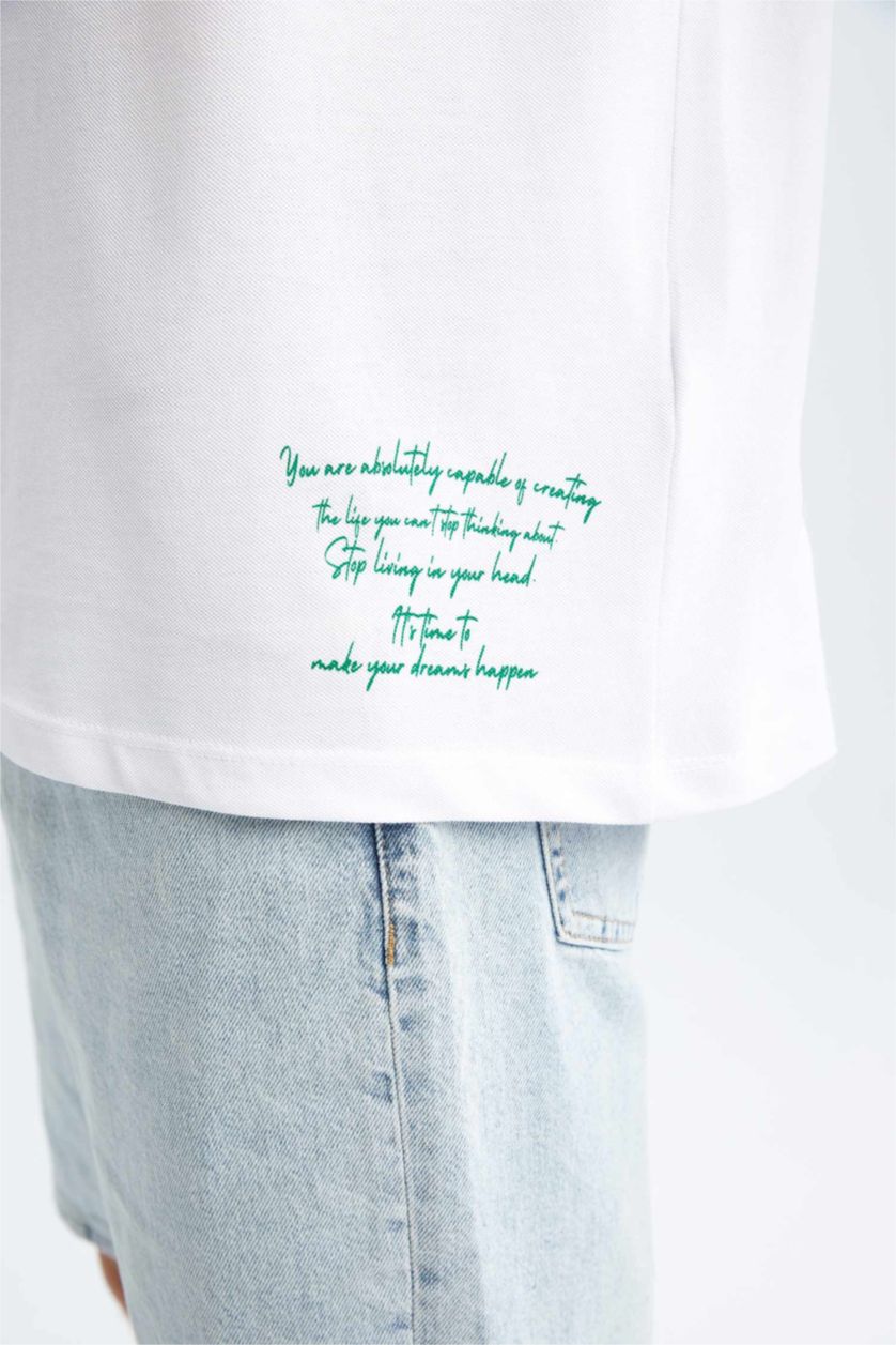 Мужчины Белый Футболка поло квадратного кроя с принтом из хлопка