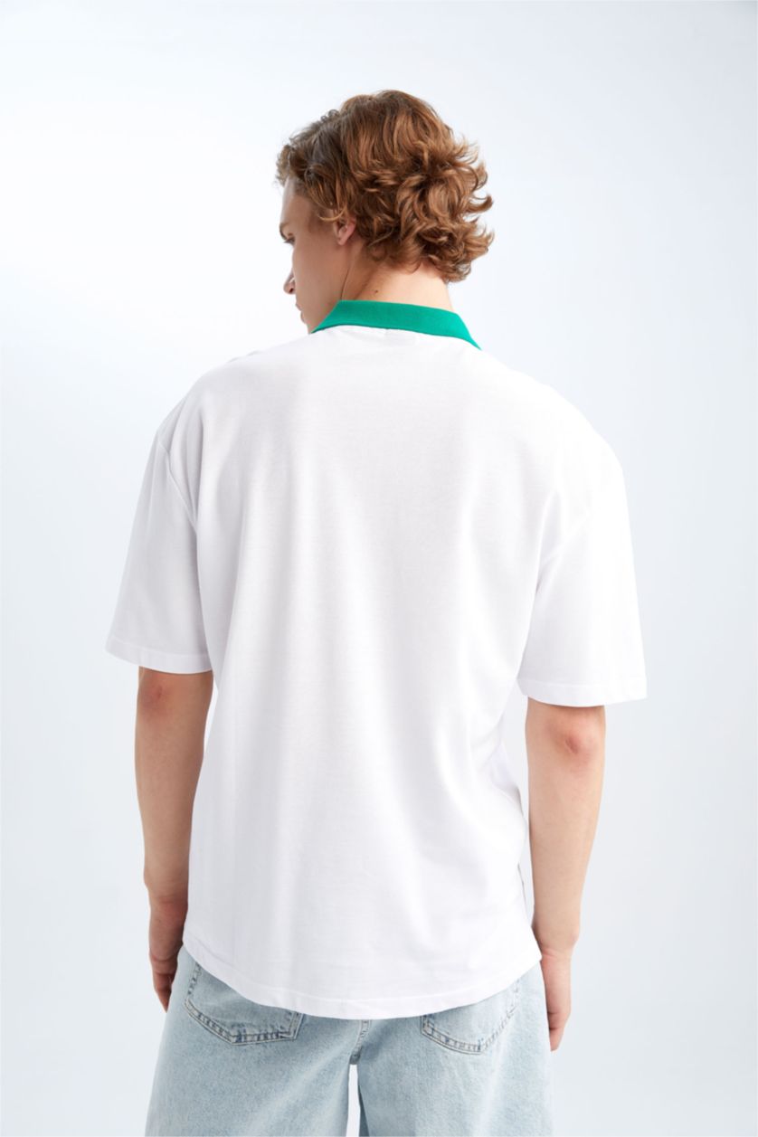 Мужчины Белый Футболка поло квадратного кроя с принтом из хлопка