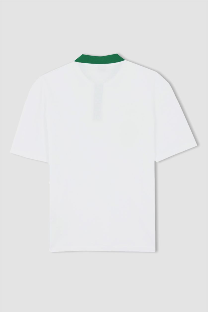 Мужчины Белый Футболка поло квадратного кроя с принтом из хлопка