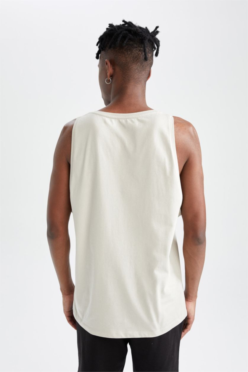 HOMME Beige Débardeur en coton peigné coupe slim à col rond