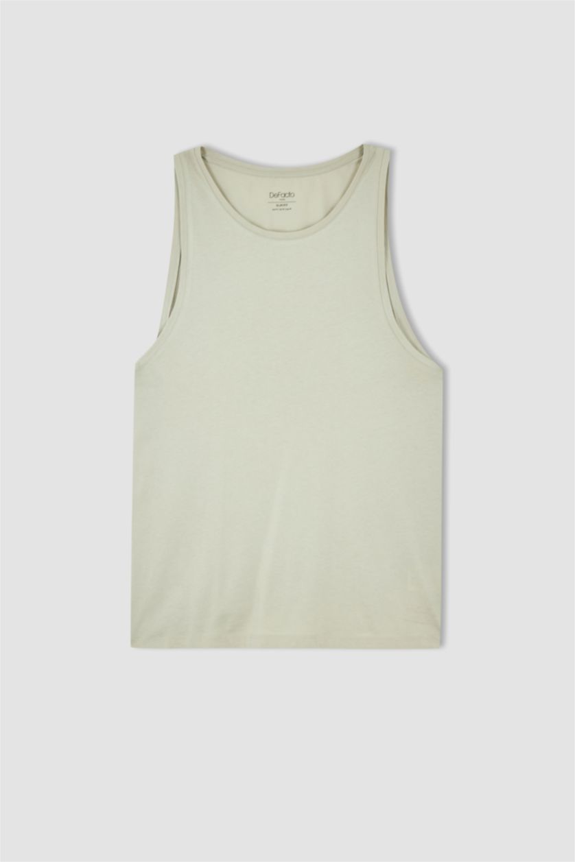 HOMME Beige Débardeur en coton peigné coupe slim à col rond