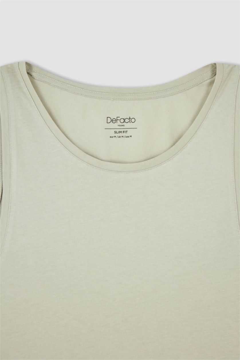 HOMME Beige Débardeur en coton peigné coupe slim à col rond