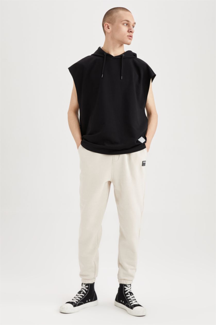 MAN Black Cool Oversize Fit Hooded Kangaroo Pocket Sleeveless T-Shirt