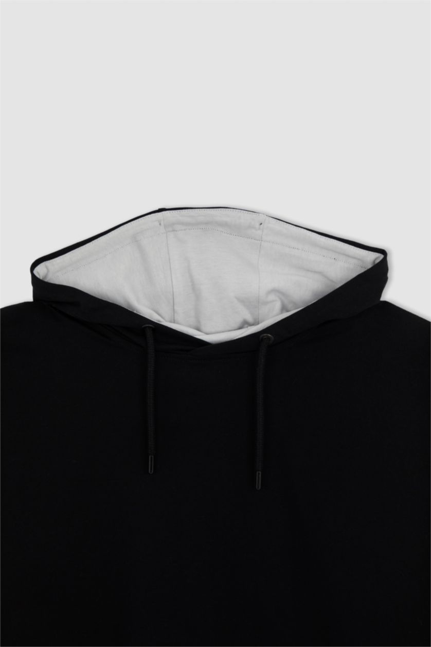 MAN Black Cool Oversize Fit Hooded Kangaroo Pocket Sleeveless T-Shirt