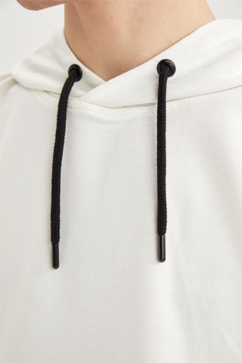 MAN Ecru Coool Oversize Fit Hooded Kangaroo Pocket Sleeveless Cotton Combed T-Shirt