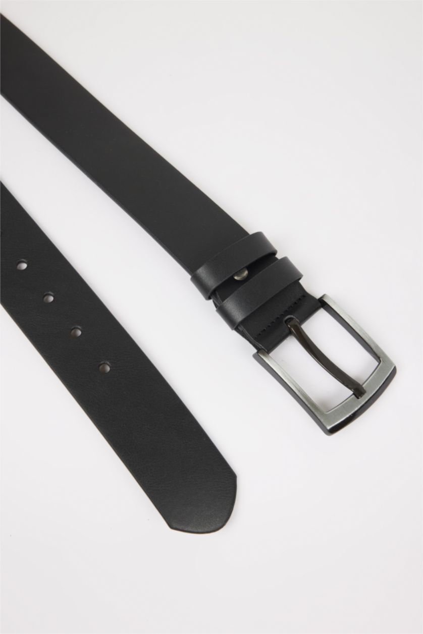 Man Black Man Rectangle Clasp Faux Leather Denim Belt