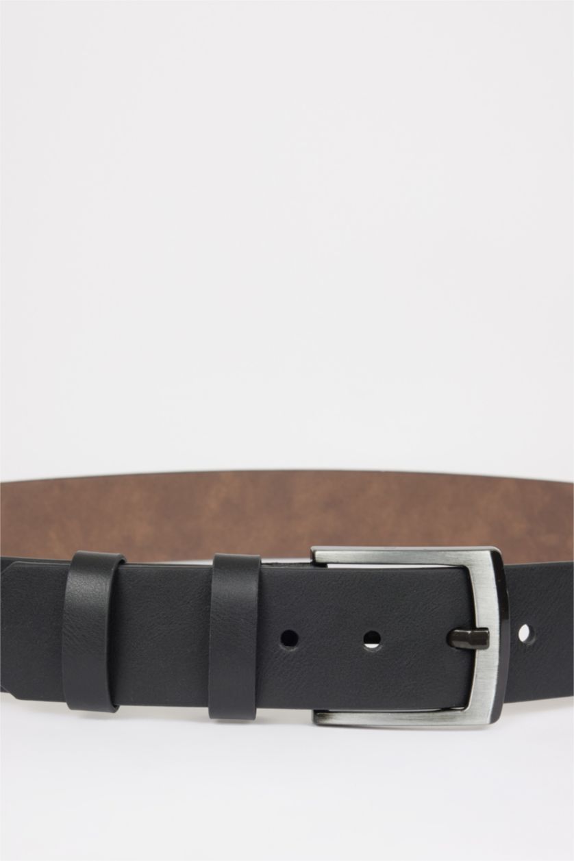 Man Black Man Rectangle Clasp Faux Leather Denim Belt