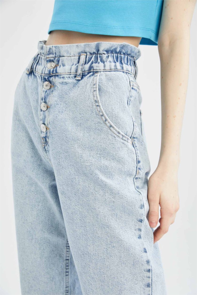 WOMAN Light Blue High Waist Paperbag Fit Trousers
