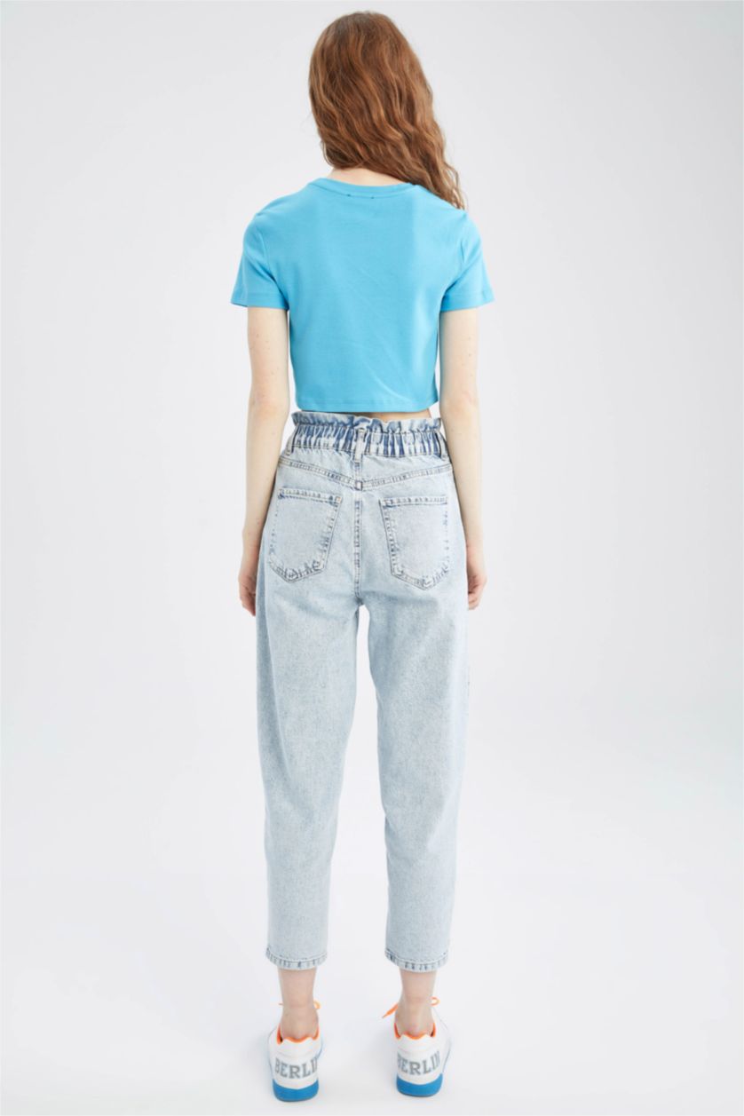 WOMAN Light Blue High Waist Paperbag Fit Trousers