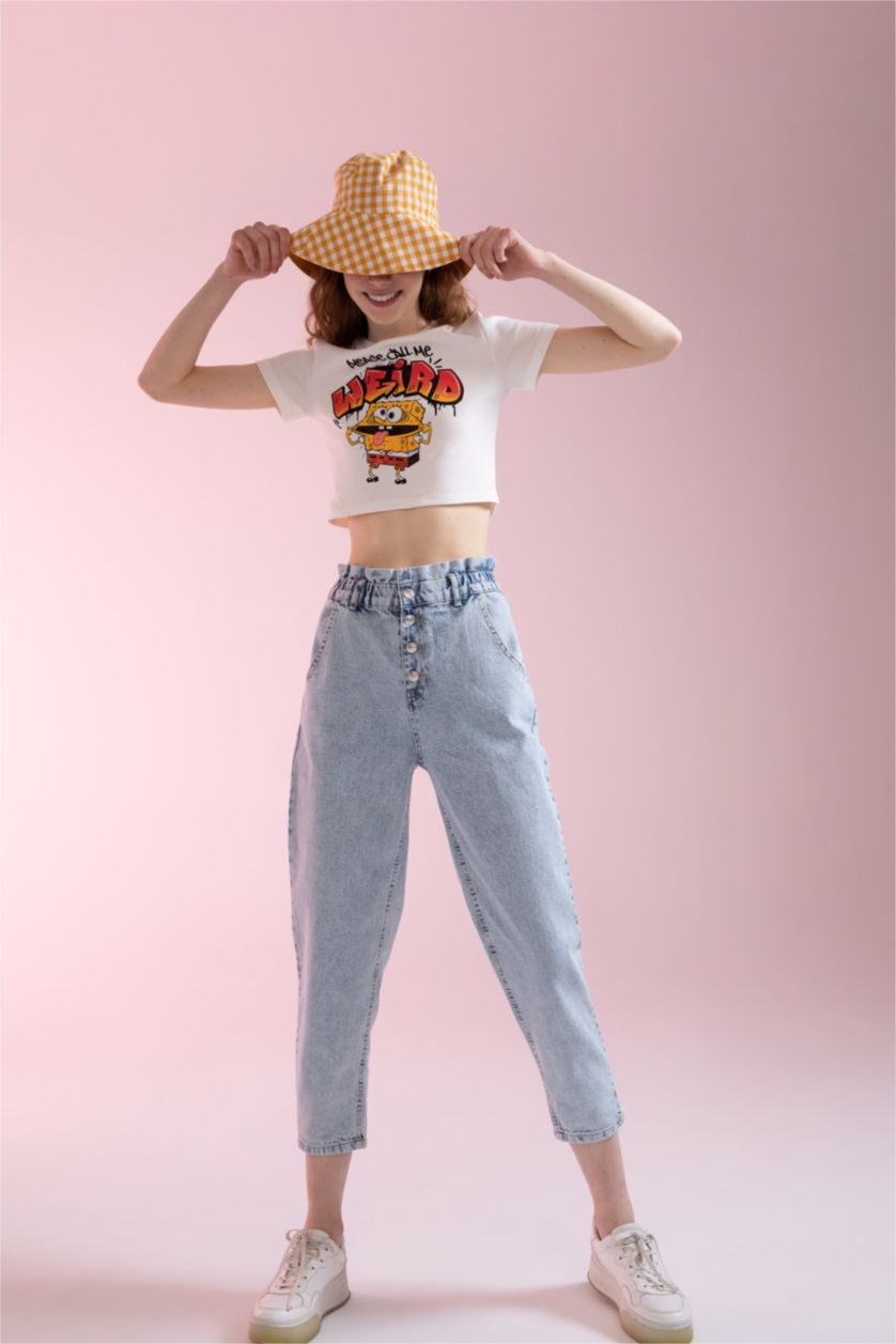 WOMAN Light Blue High Waist Paperbag Fit Trousers