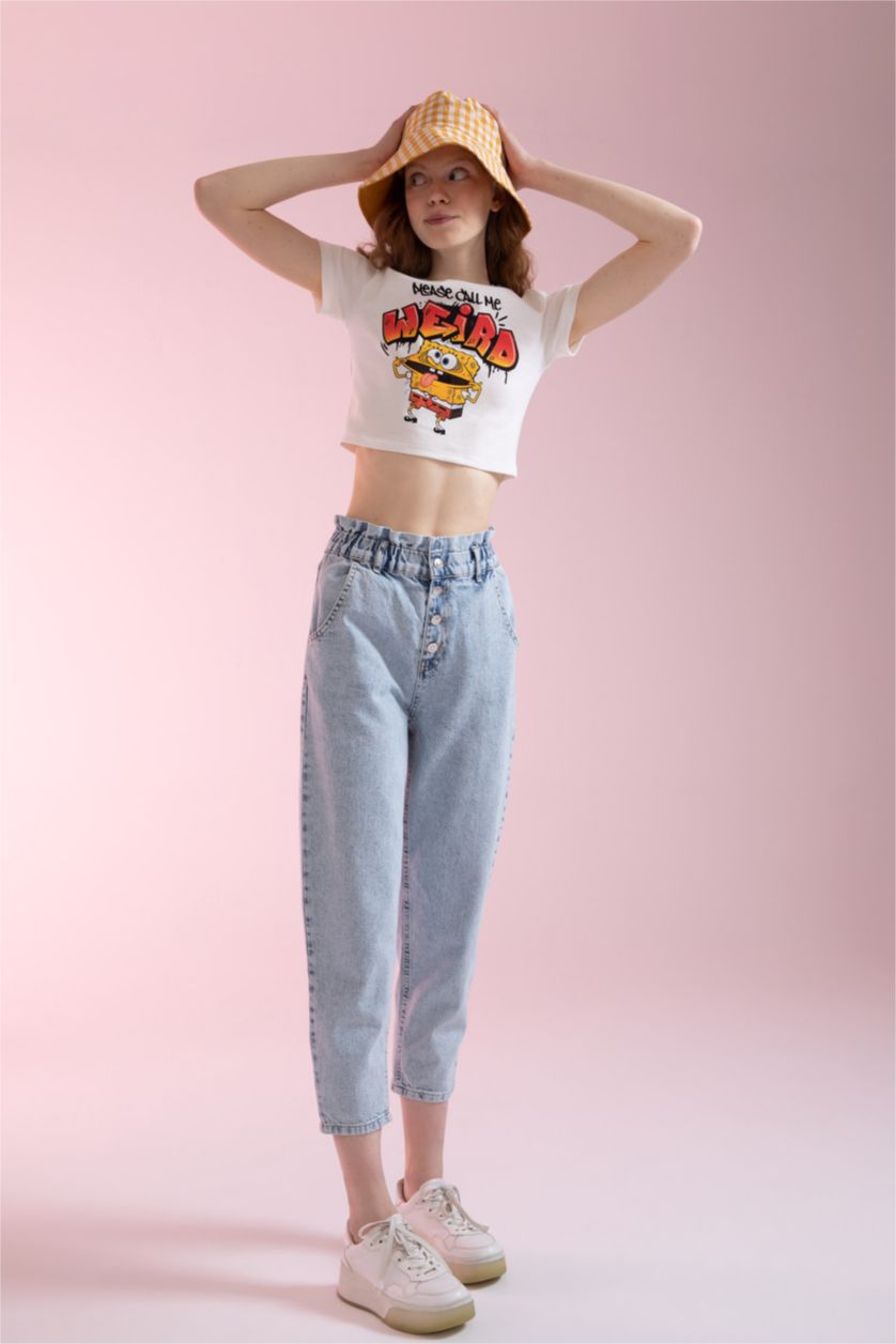 WOMAN Light Blue High Waist Paperbag Fit Trousers