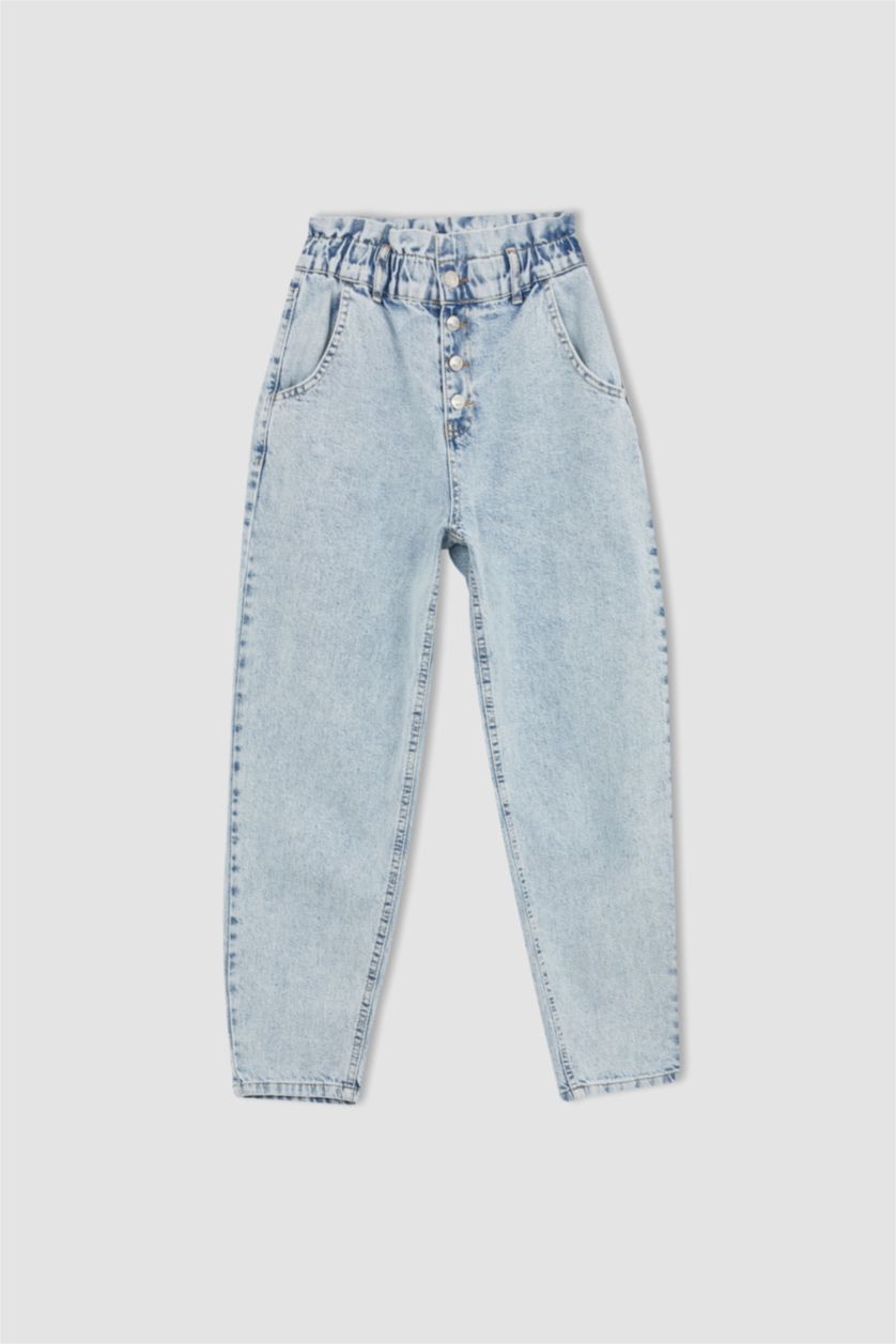 WOMAN Light Blue High Waist Paperbag Fit Trousers