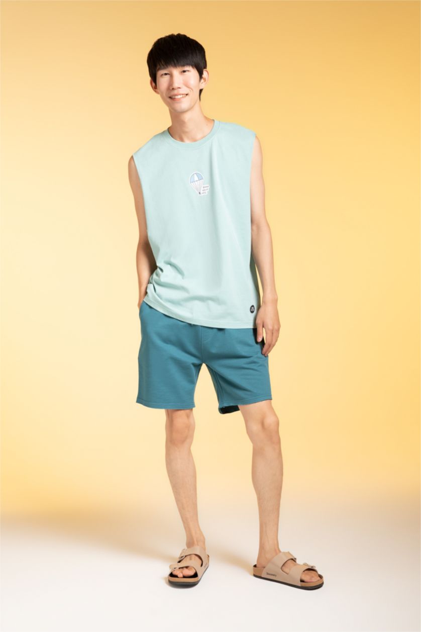 HOMME Bleu Poche À Rabat Tissu Sweat Fin Short En Tricot
