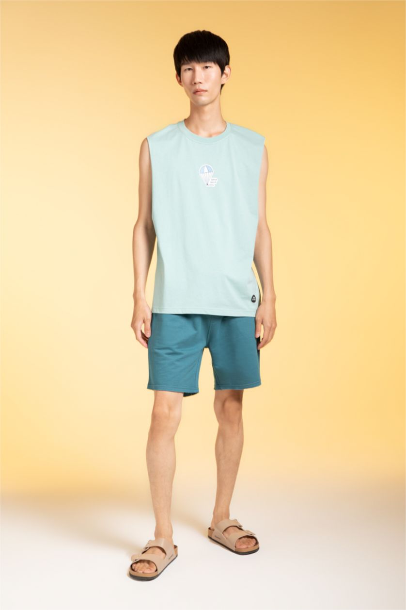 HOMME Bleu Poche À Rabat Tissu Sweat Fin Short En Tricot
