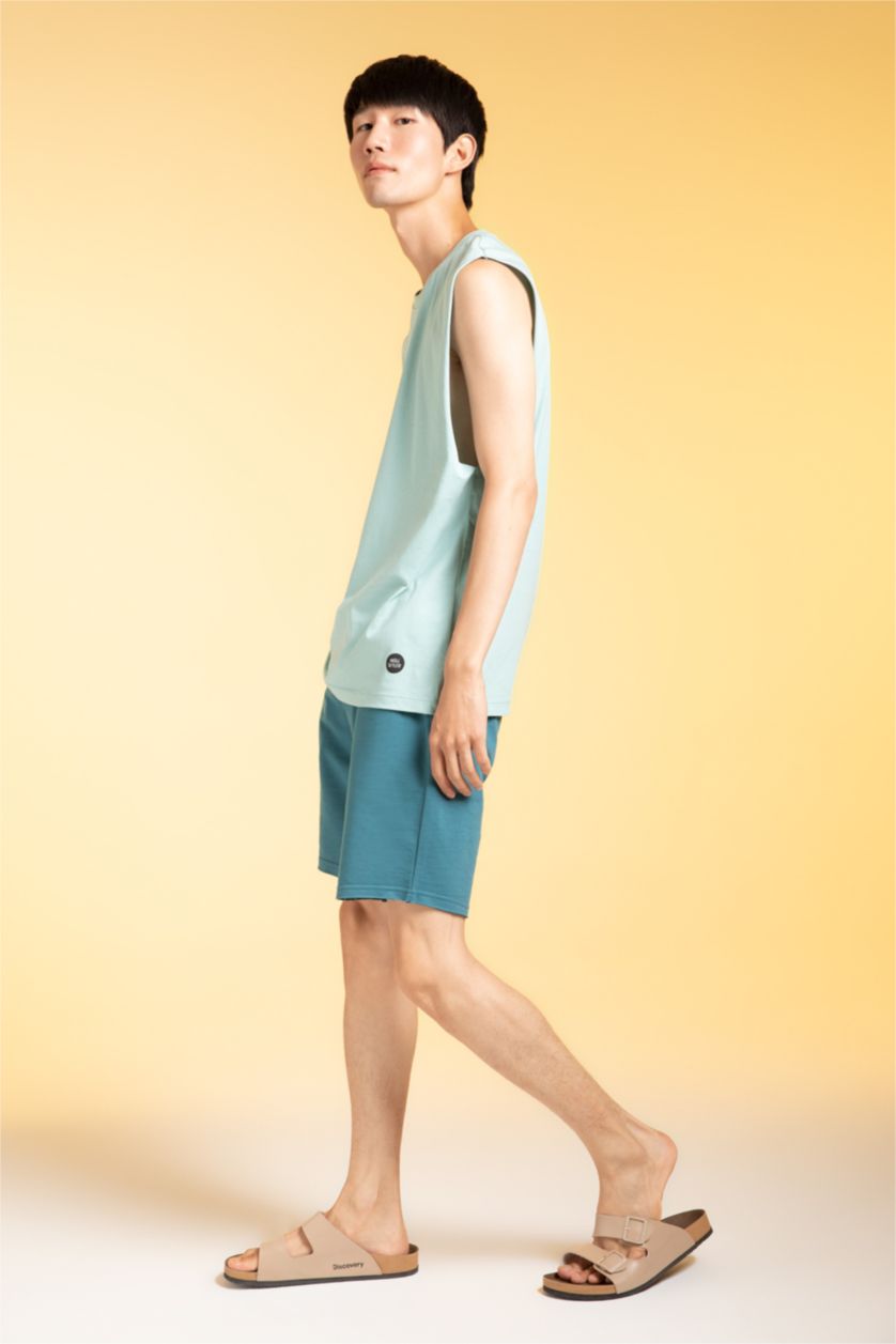 HOMME Bleu Poche À Rabat Tissu Sweat Fin Short En Tricot