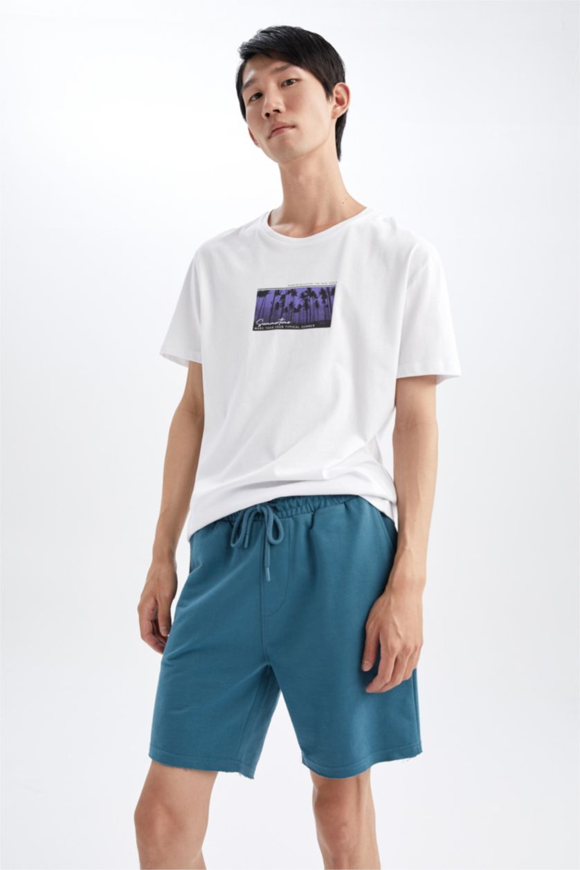 HOMME Bleu Poche À Rabat Tissu Sweat Fin Short En Tricot