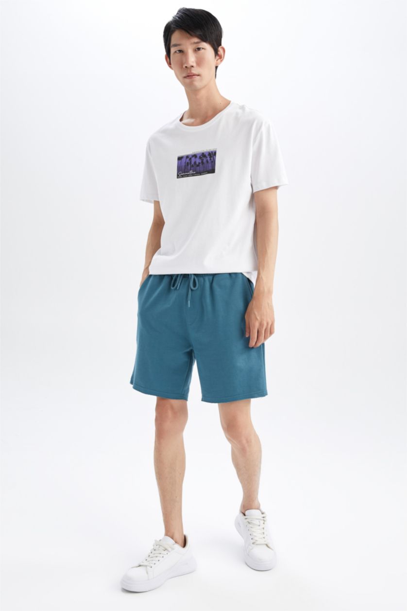 HOMME Bleu Poche À Rabat Tissu Sweat Fin Short En Tricot