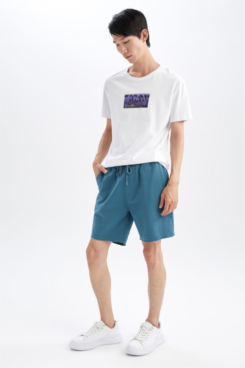 HOMME Bleu Poche À Rabat Tissu Sweat Fin Short En Tricot