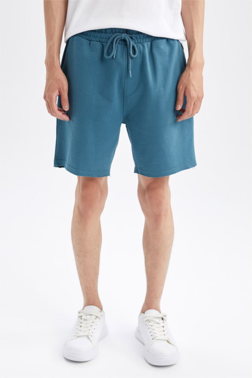 HOMME Bleu Poche À Rabat Tissu Sweat Fin Short En Tricot