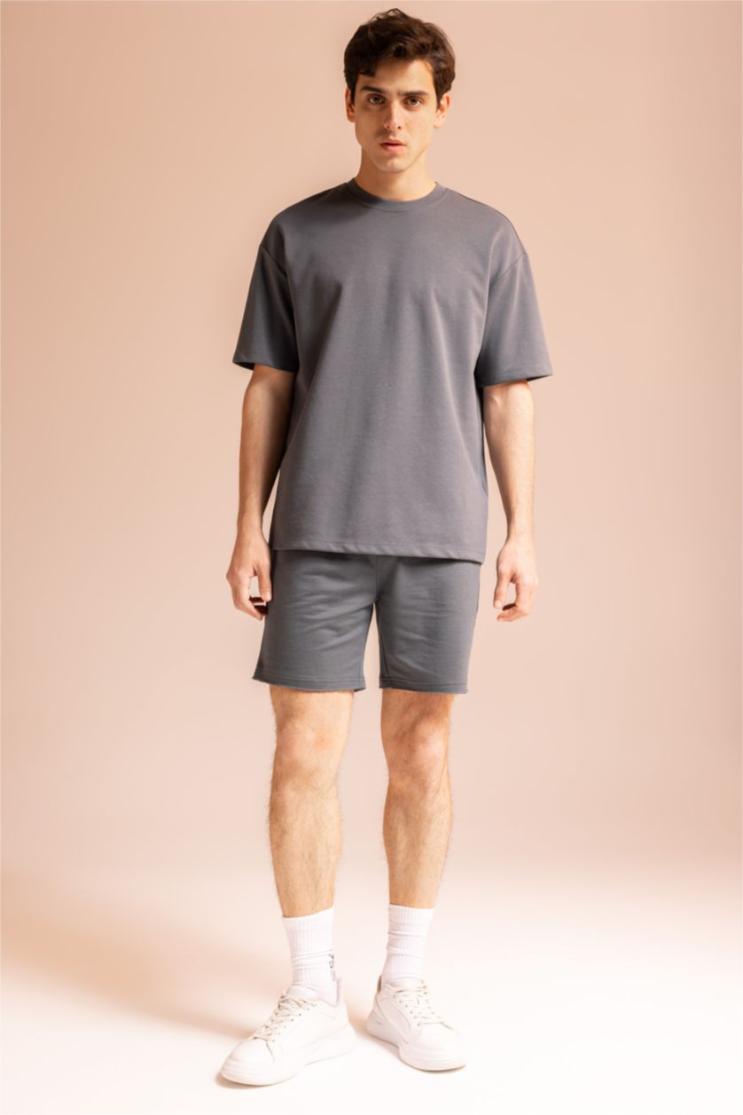 HOMME Anthracite Short court basique en coton à Coupe slim