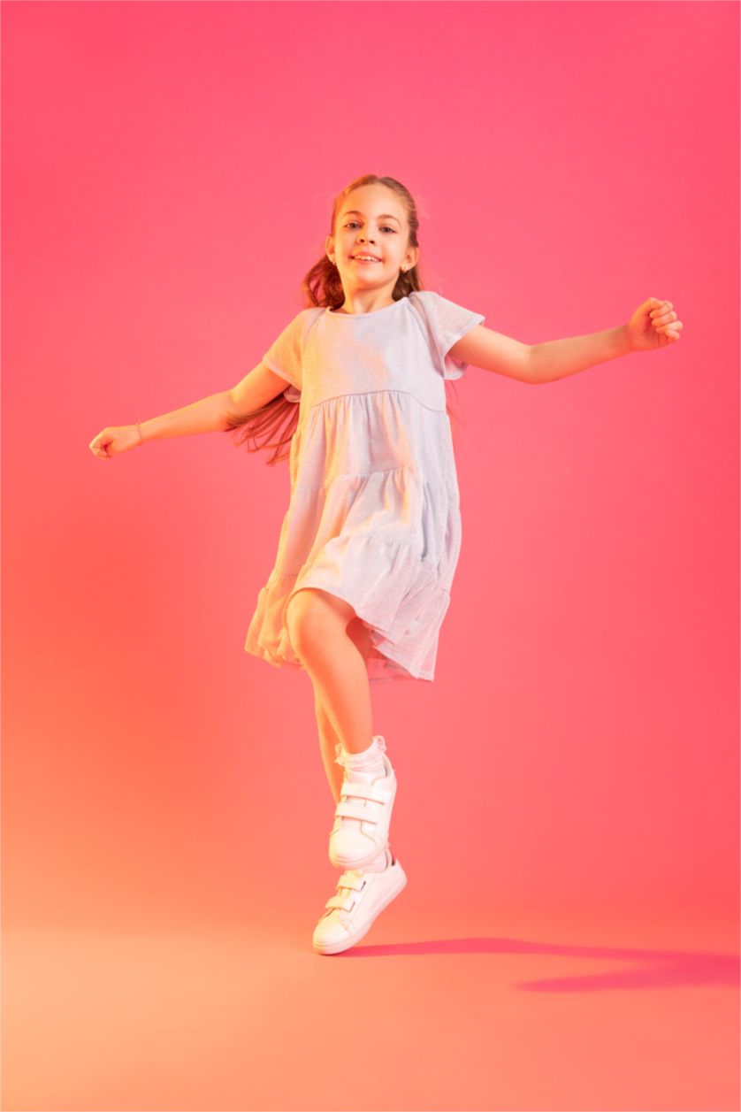 GIRLS & TEENS Light Aqua Girl Regular Fit Short Sleeve Mini Dress