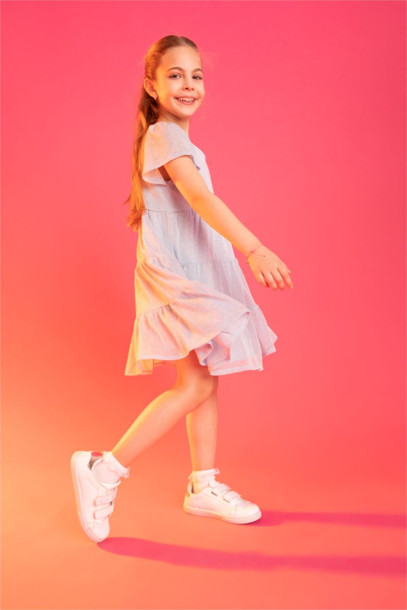 GIRLS & TEENS Light Aqua Girl Regular Fit Short Sleeve Mini Dress