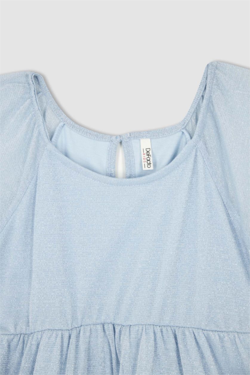 GIRLS & TEENS Light Aqua Girl Regular Fit Short Sleeve Mini Dress