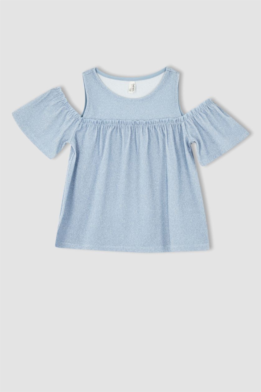 بنات أكوا فاتح طقم شورت بناتي و تي شيرت بياقة دائرية وأكمام قصيرة