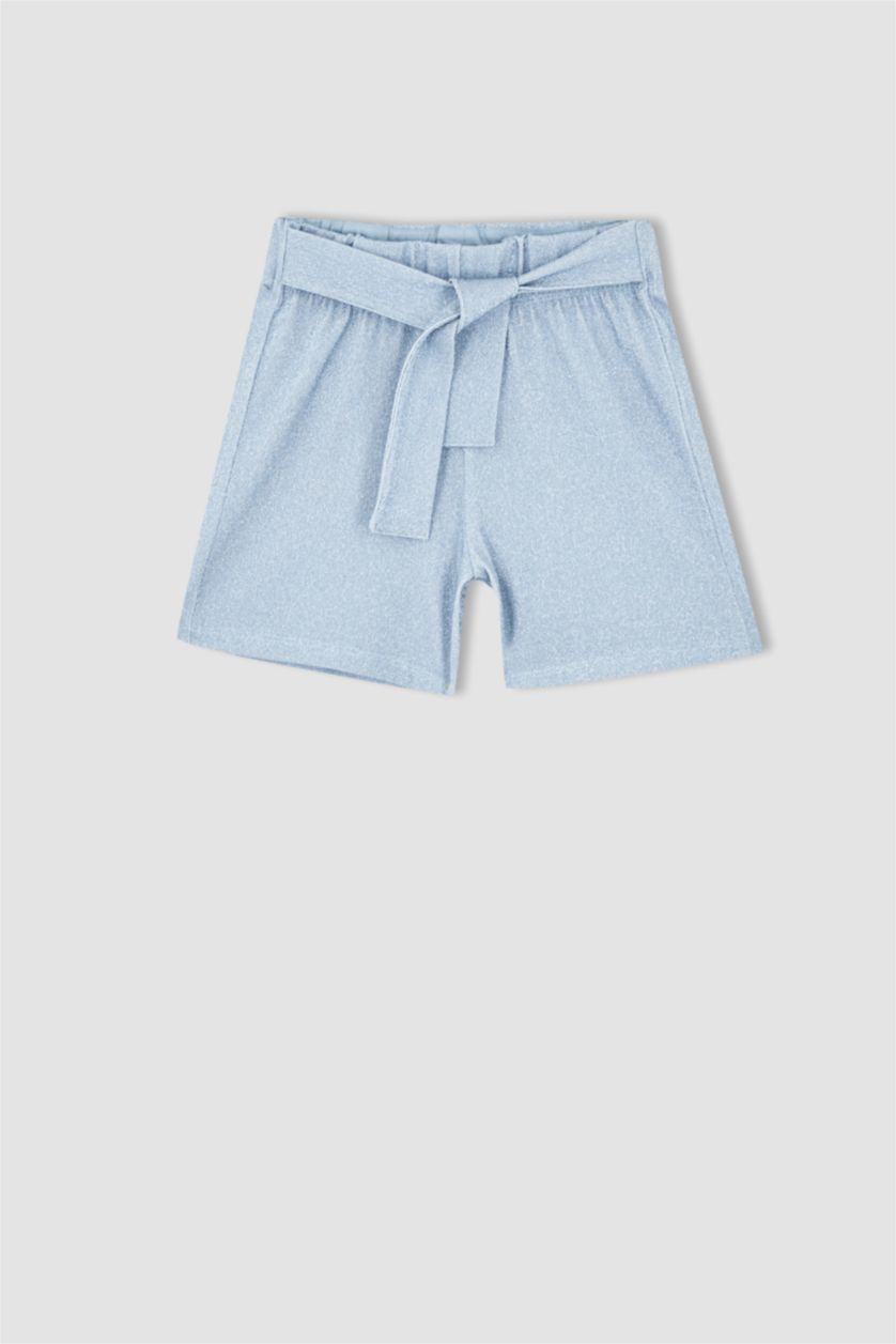 بنات أكوا فاتح طقم شورت بناتي و تي شيرت بياقة دائرية وأكمام قصيرة