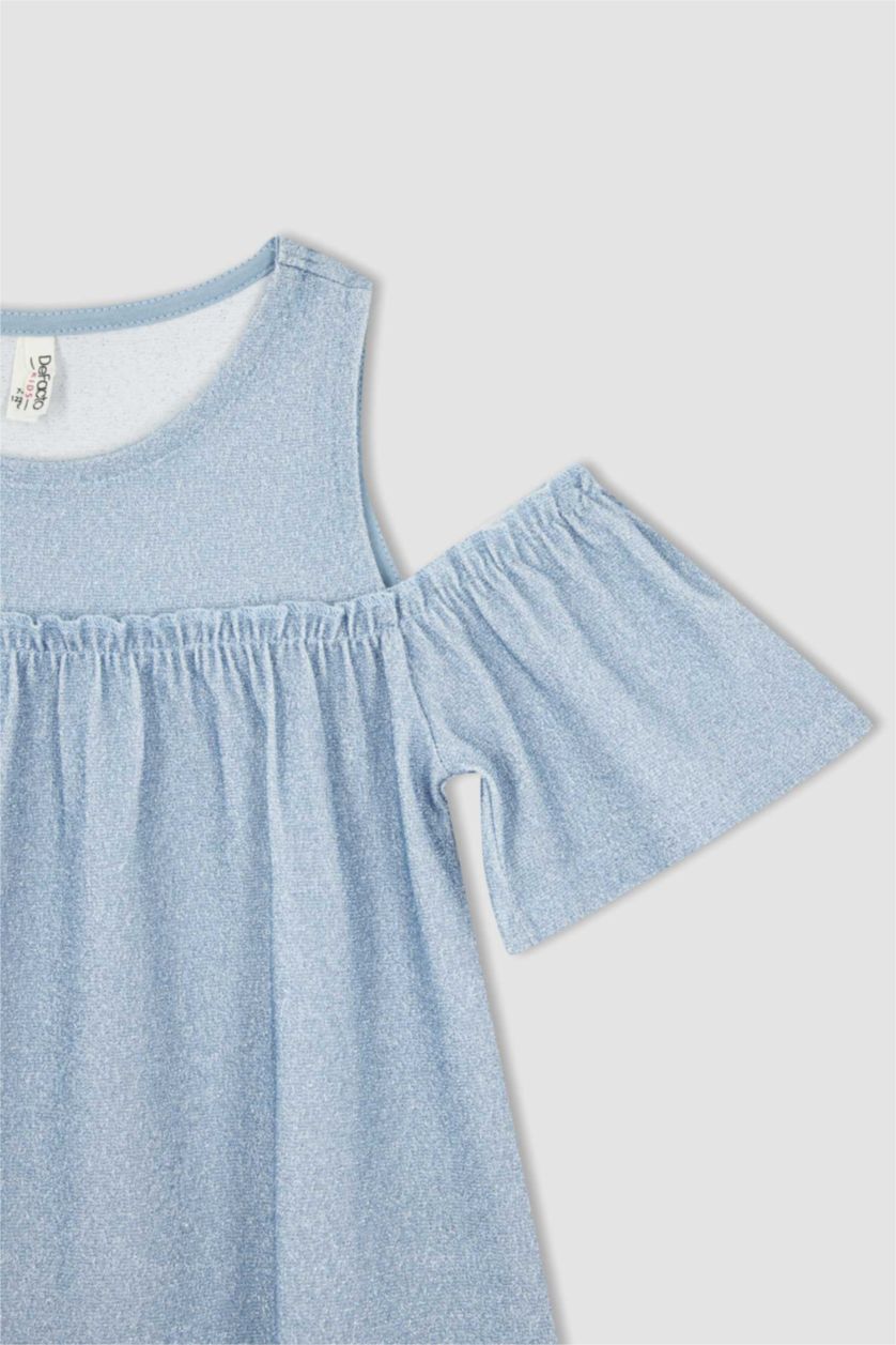 بنات أكوا فاتح طقم شورت بناتي و تي شيرت بياقة دائرية وأكمام قصيرة