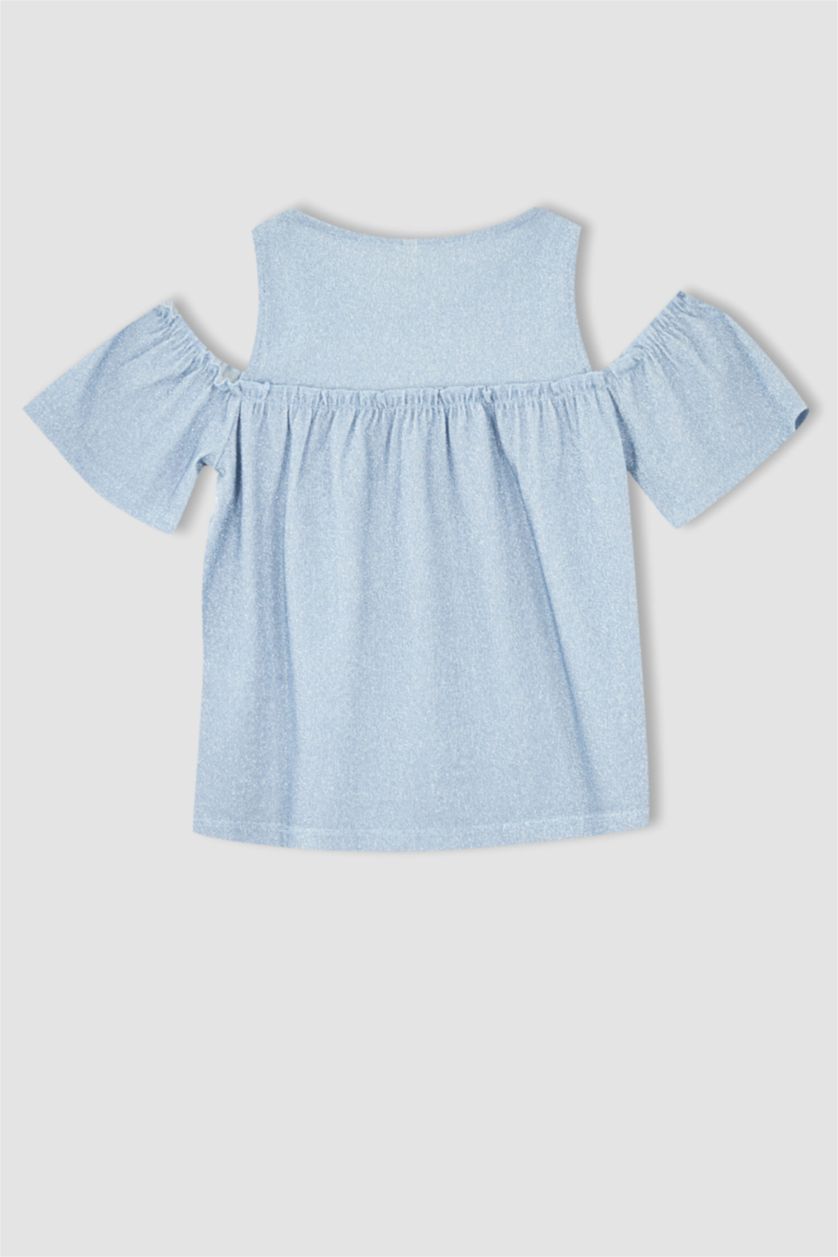 بنات أكوا فاتح طقم شورت بناتي و تي شيرت بياقة دائرية وأكمام قصيرة