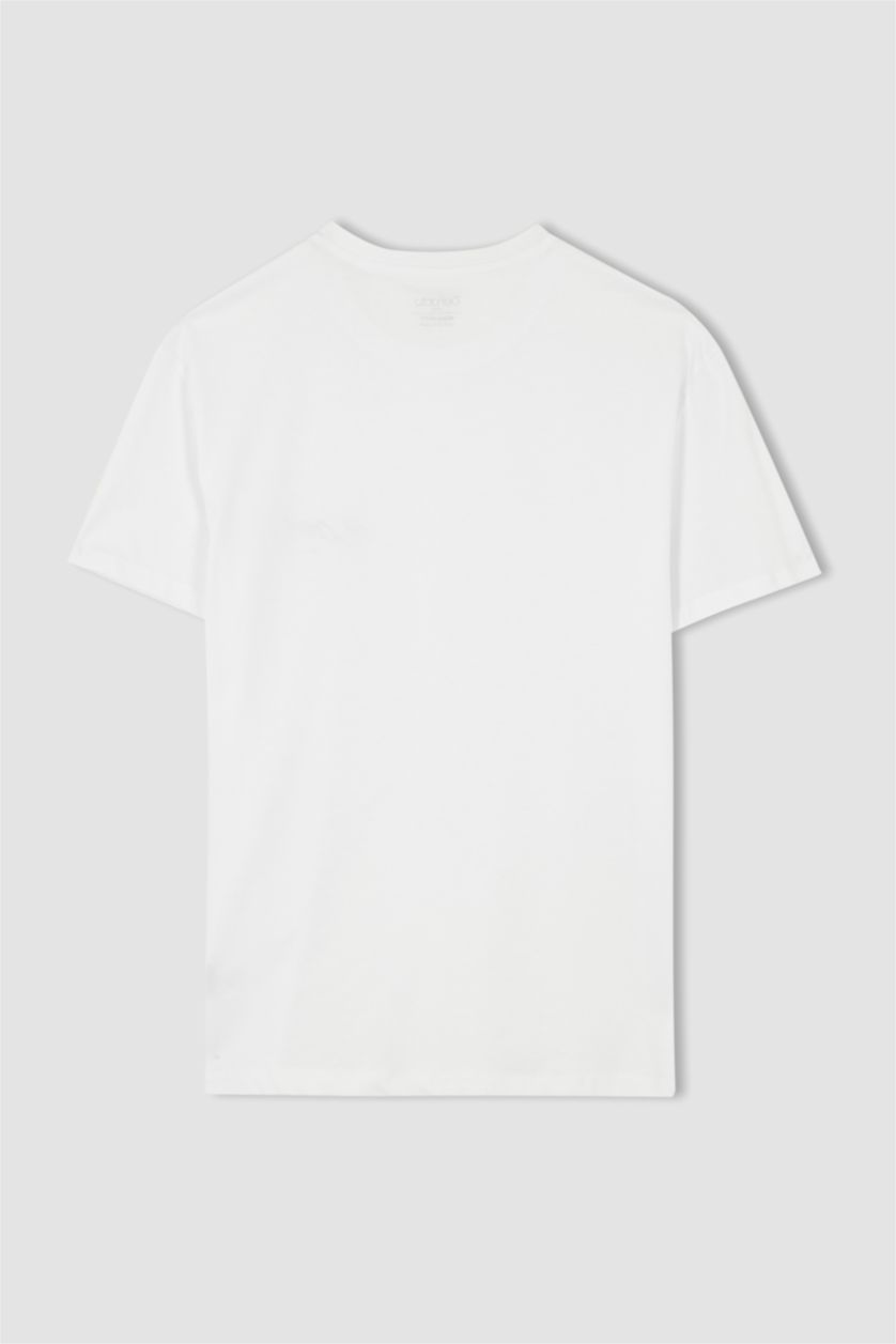 رجال أبيض تي شيرت مطبوع بقصة عادية بياقة مستديرة