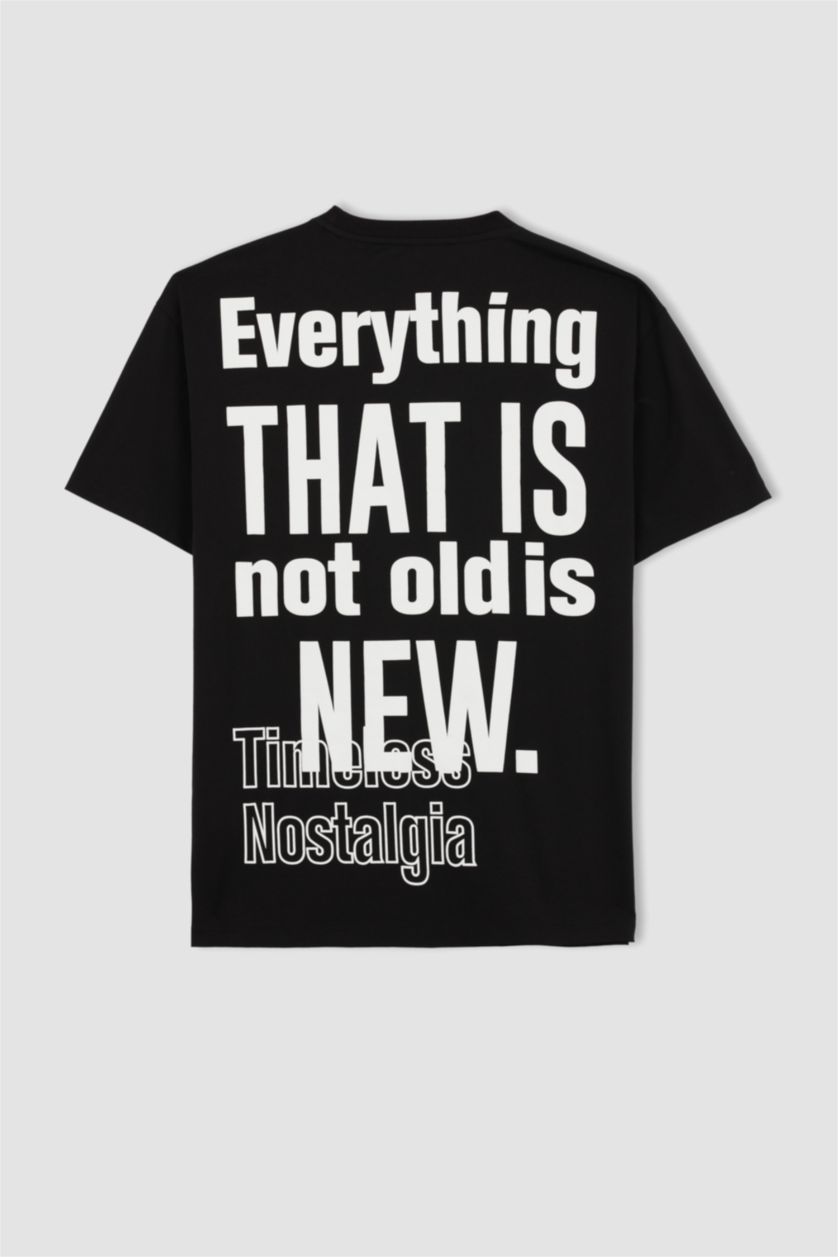 رجال أسود تي شيرت مطبوع أوفر سايز بياقة مستديرة