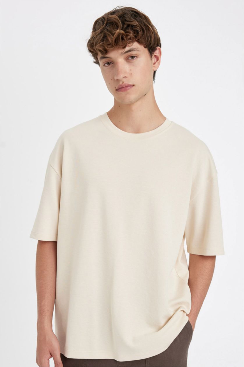 Man Sand Oversize Fit Crew Neck Heavy Fabric Basic T-Shirt
