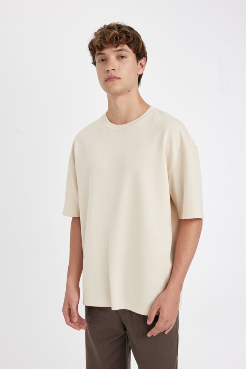 Man Sand Oversize Fit Crew Neck Heavy Fabric Basic T-Shirt