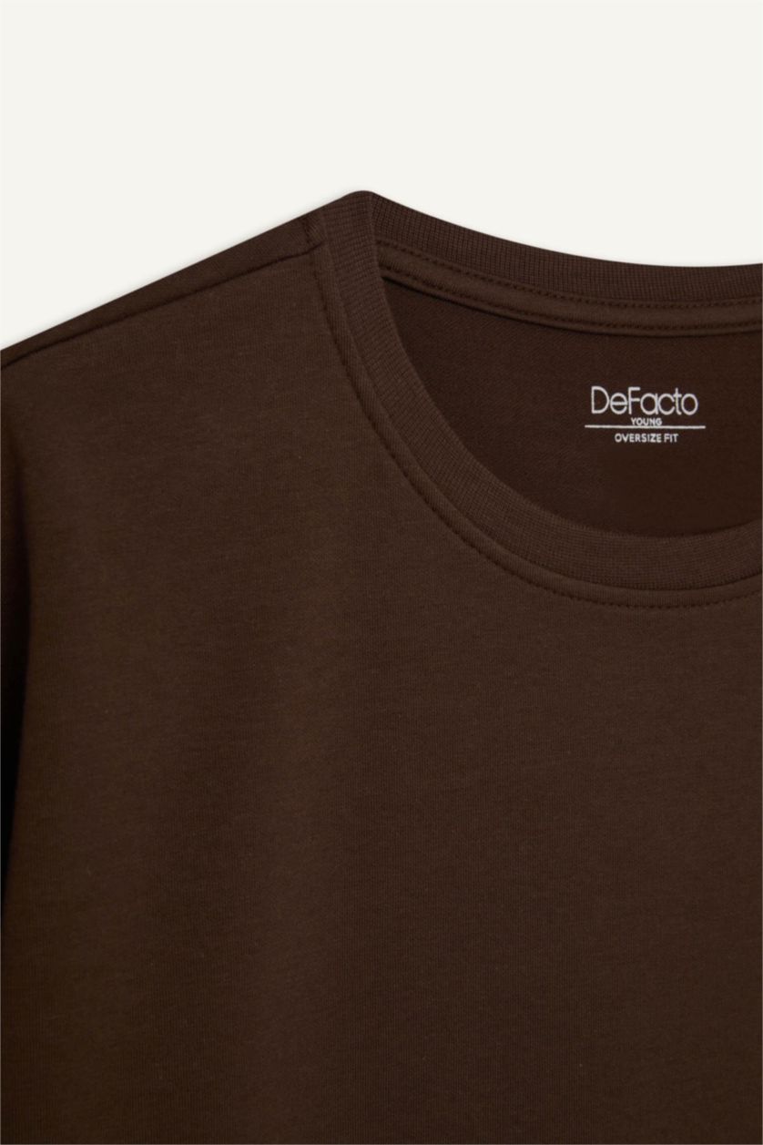 Erkek Kahve Oversıze Kısa Kollu Tişört