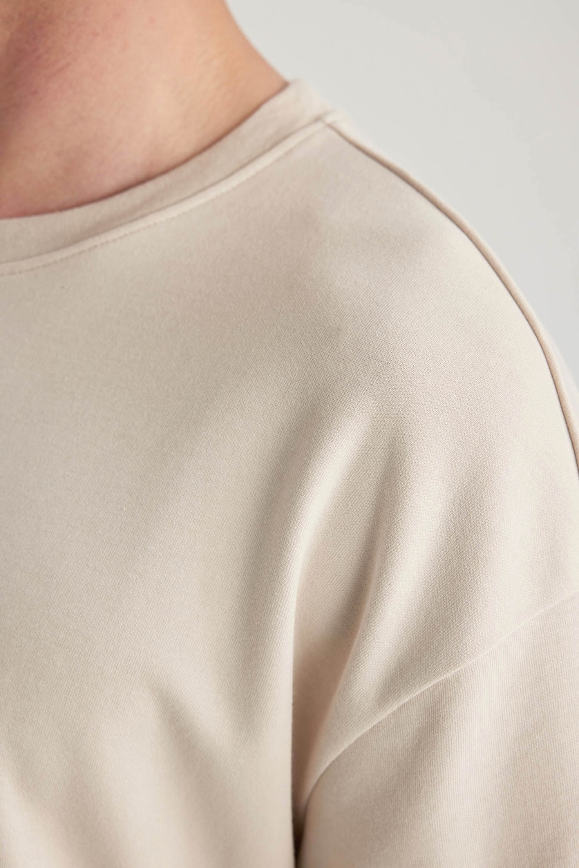 Erkek Kum Kırışmaz Oversize Pamuklu Tişört
