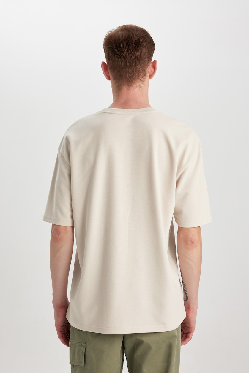 Erkek Kum Kırışmaz Oversize Pamuklu Tişört