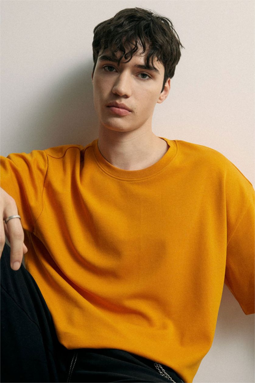 MAN Orange Oversize Fit Crew Neck Basic Heavy Fabric T-Shirt