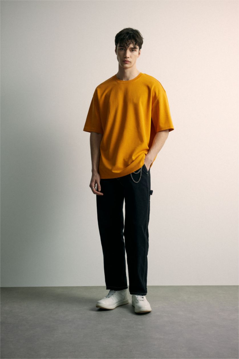 MAN Orange Oversize Fit Crew Neck Basic Heavy Fabric T-Shirt