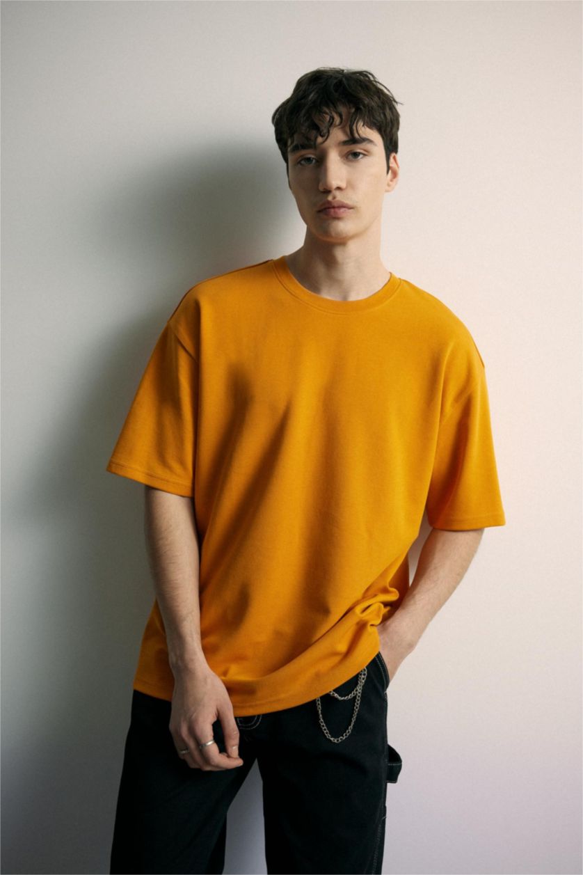 MAN Orange Oversize Fit Crew Neck Basic Heavy Fabric T-Shirt