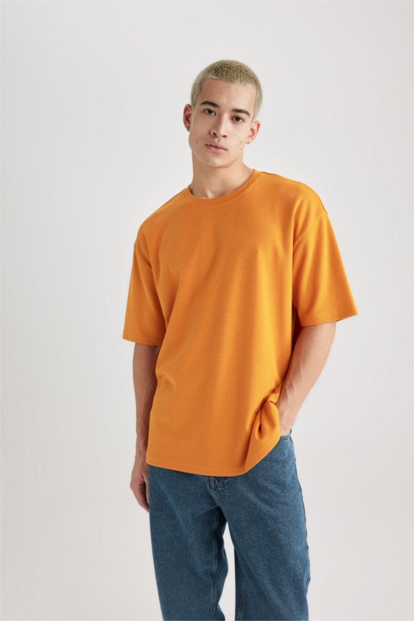 MAN Orange Oversize Fit Crew Neck Basic Heavy Fabric T-Shirt