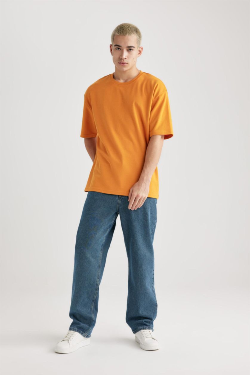 MAN Orange Oversize Fit Crew Neck Basic Heavy Fabric T-Shirt